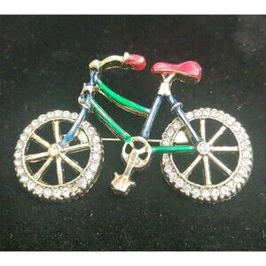 Blue & Green Bicycle Brooch Designer Inspired 1.5" Long 2.5" Wide
